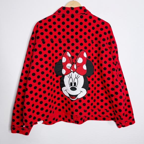 Disney Jackets & Blazers - NWT Disney Red & Black Polka Dot‎ Minnie Mouse Denim Jacket Size 2X
